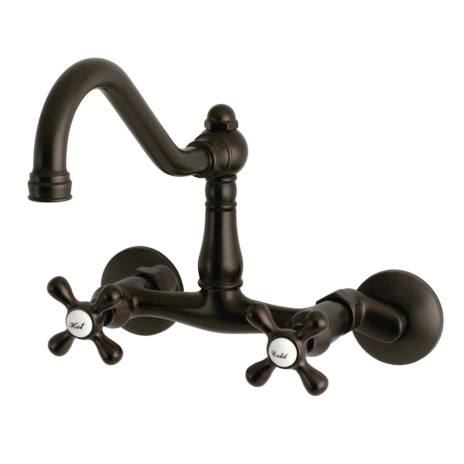 Kingston Heirloom KS3225AX - Vintage Two-Handle 2-Hole Wall Mount Bridge Kitchen Faucet, Oil Rubbed Bronze — image 1